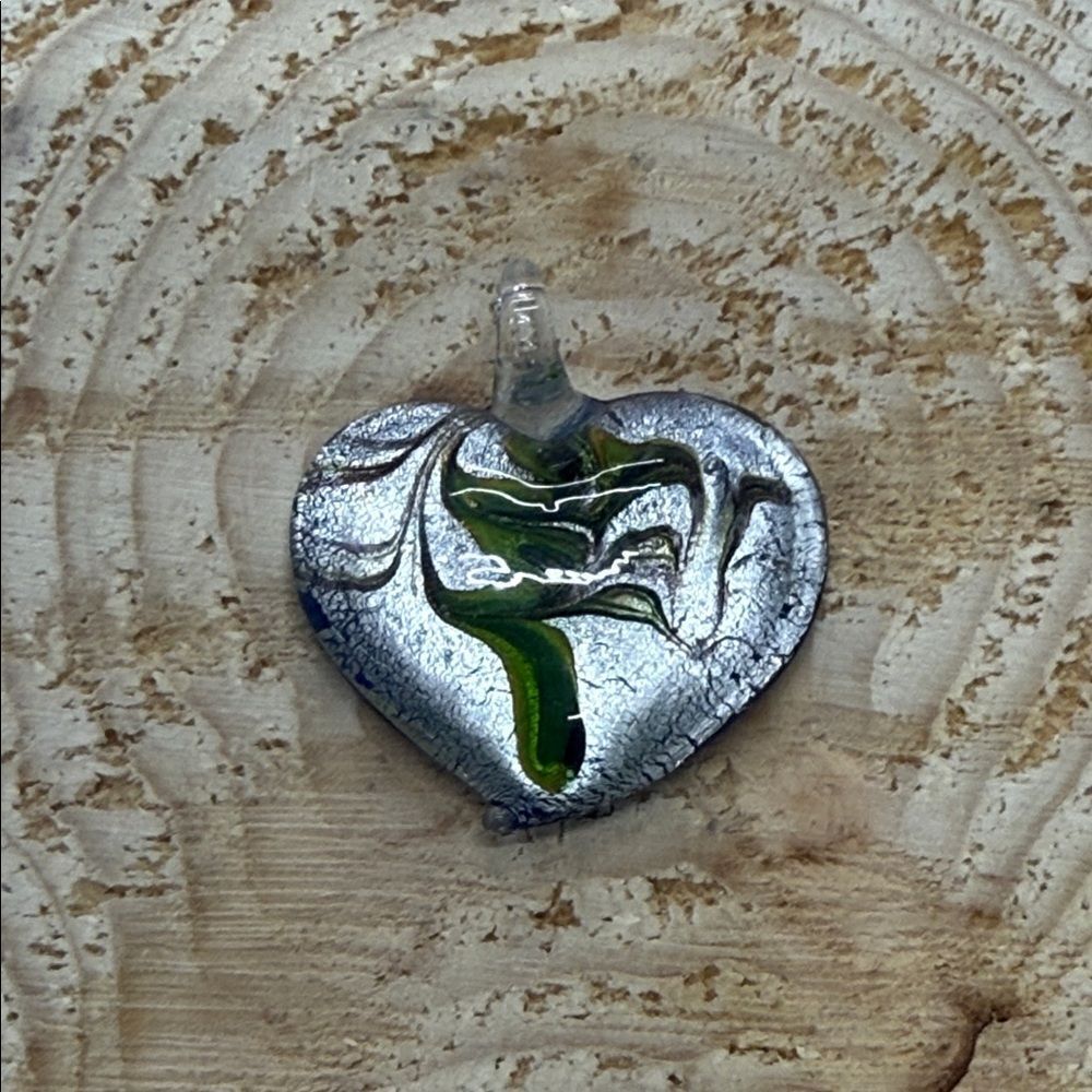 Silver and Green Glass Heart Pendant